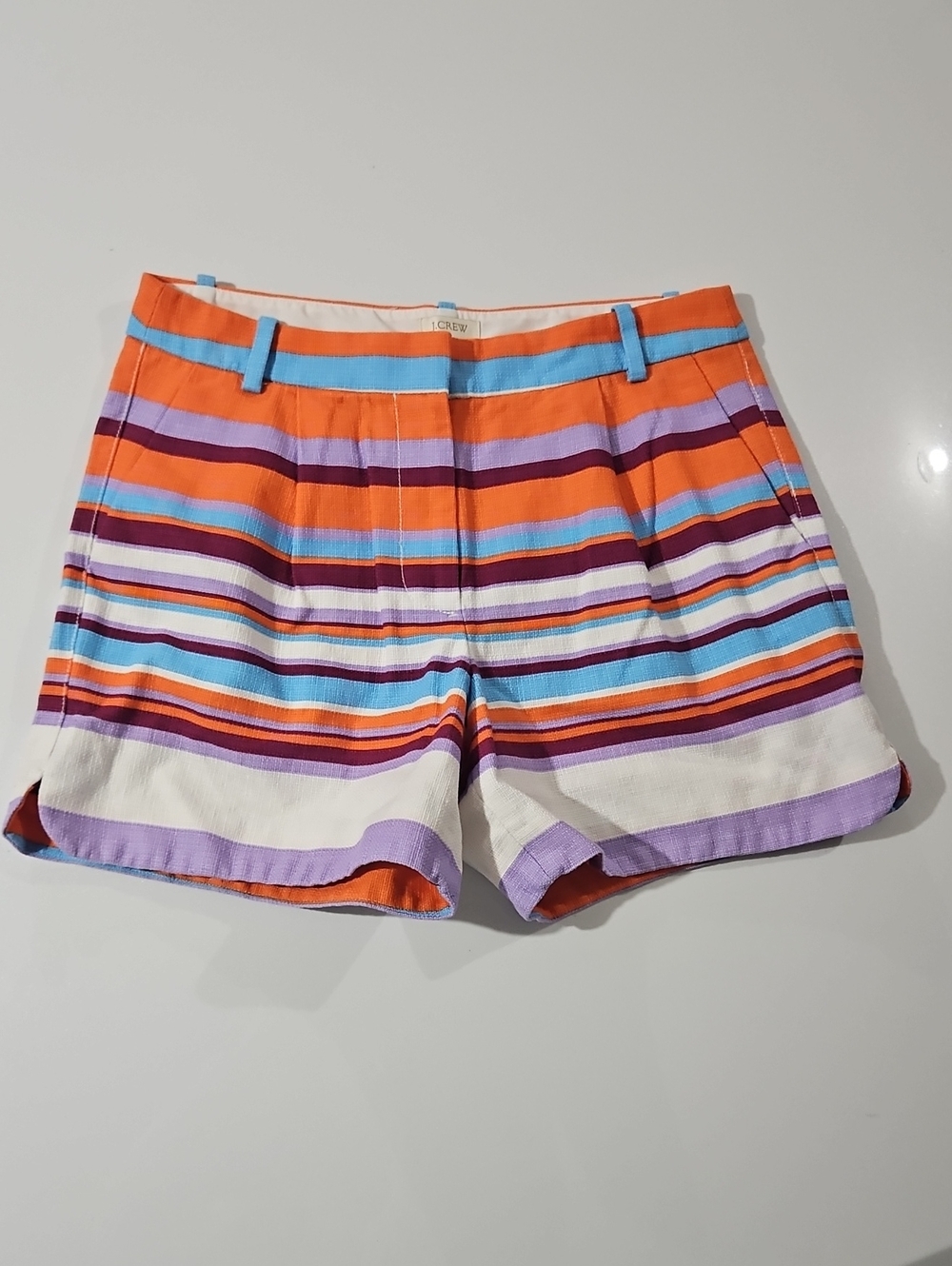 J. Crew Jacquard Bright Striped Shorts - Orange, Turquoise, Purple, White Sz 4